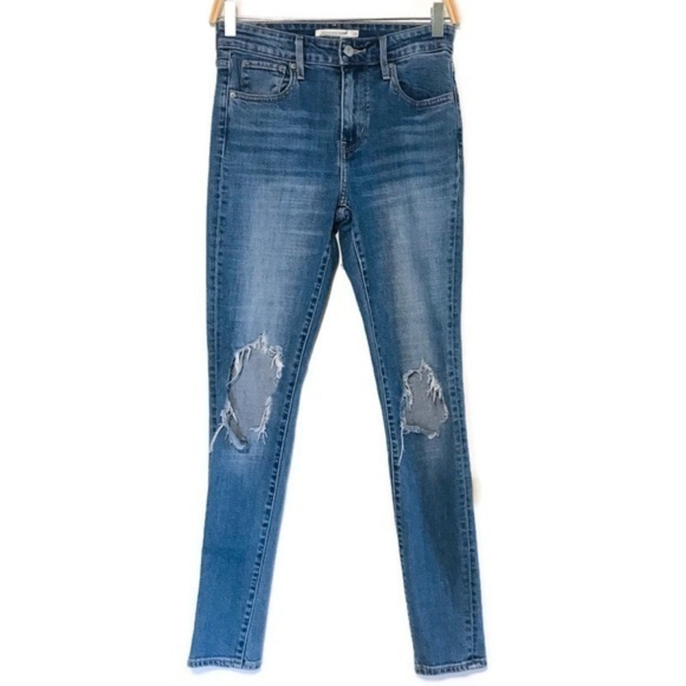 Levi’s 721 High Rise Skinny Jeans Distressed Ripped Knees Women’s Size 26 2